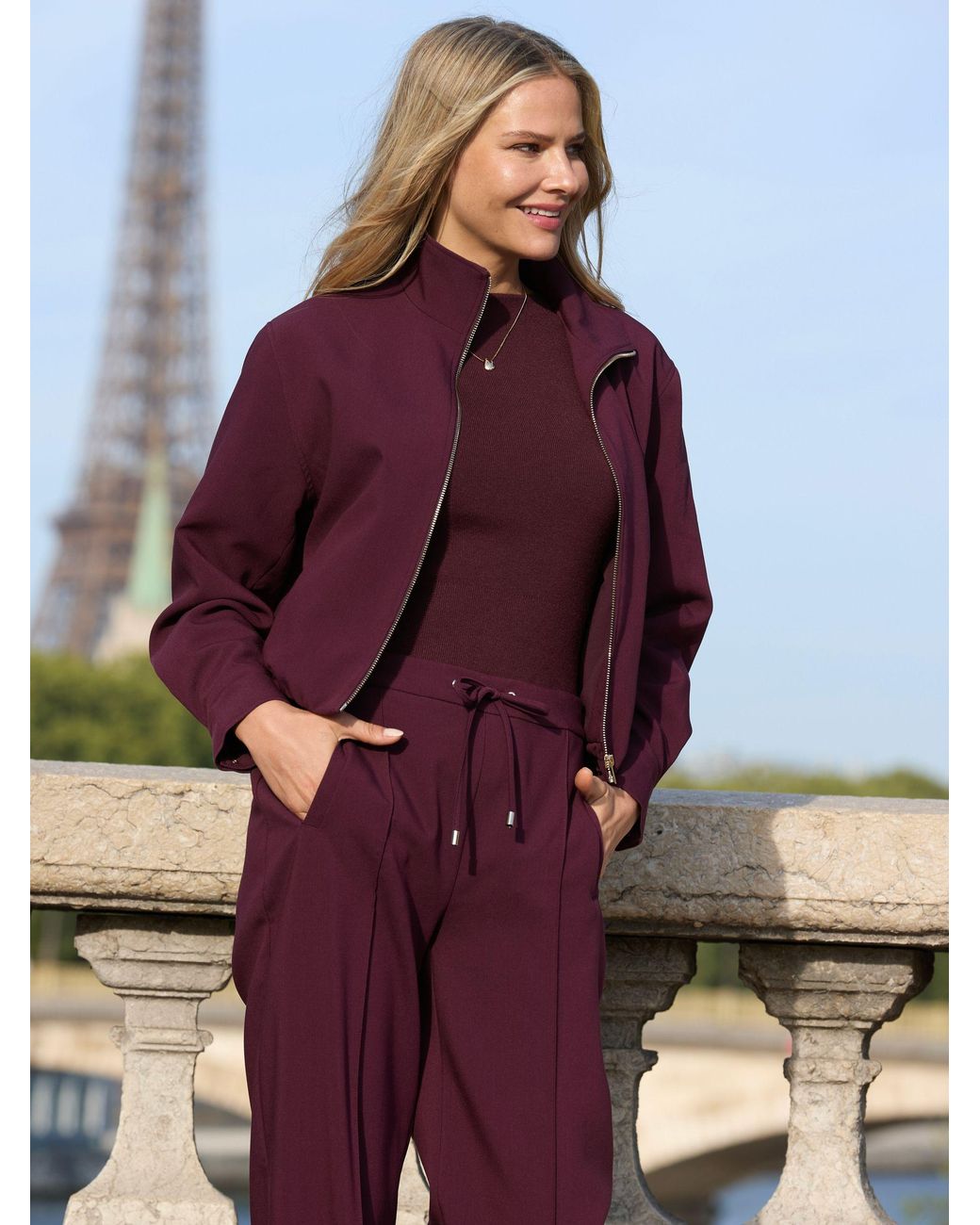 Sosandar Purple Funnel Neck Jacket