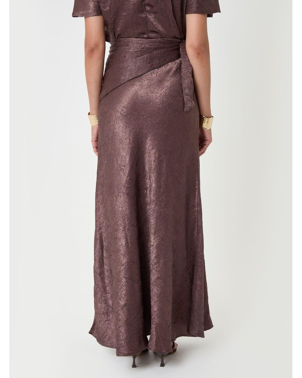 Threadbare Purple Crinkle Satin Wrap Maxi Skirt