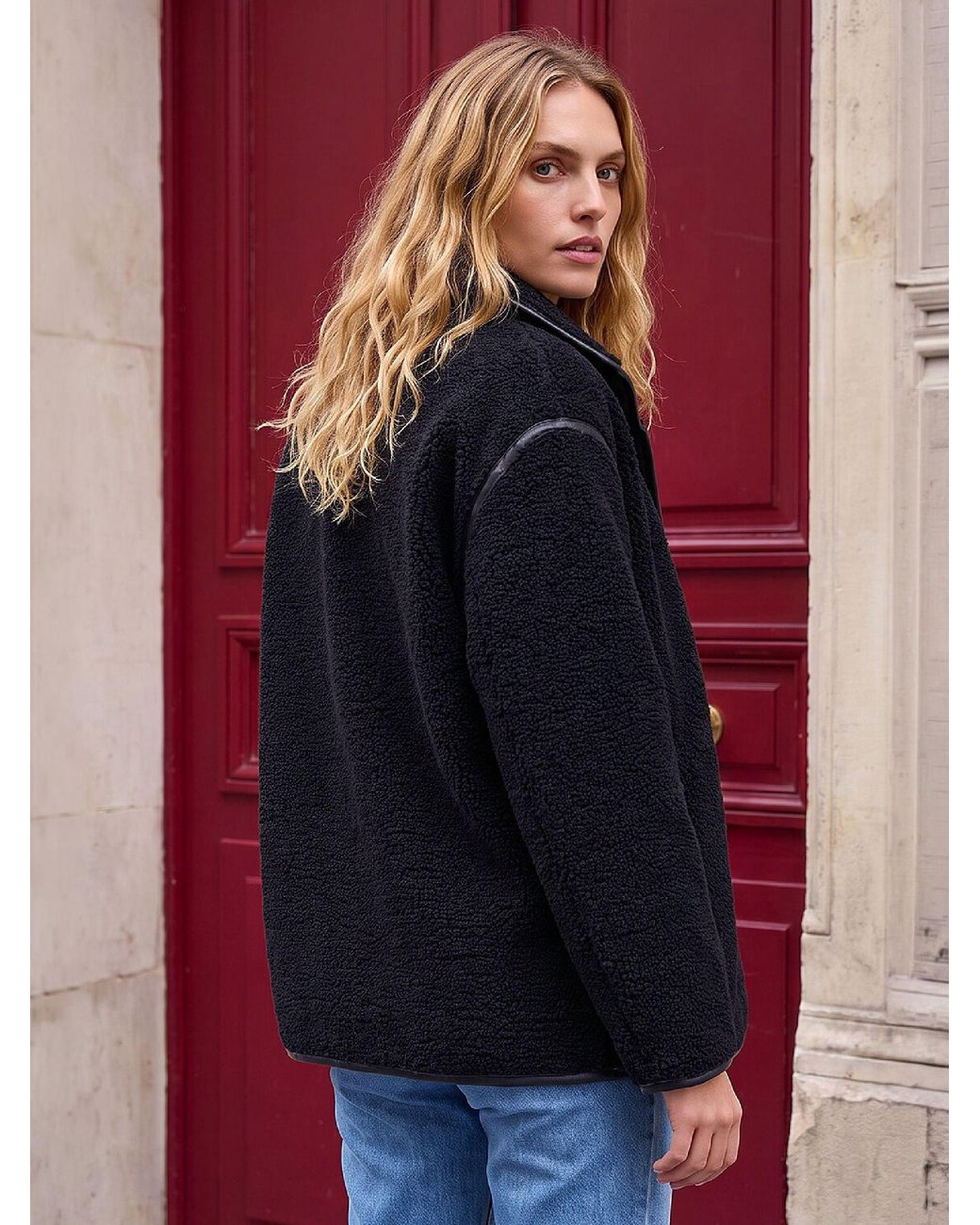 Roman Blue Borg Piped Coat