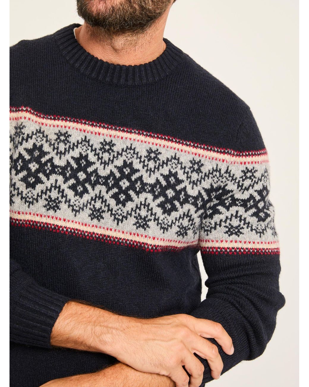 FatFace Black Snowflake Fairisle Knitted Crew Neck Jumper for men