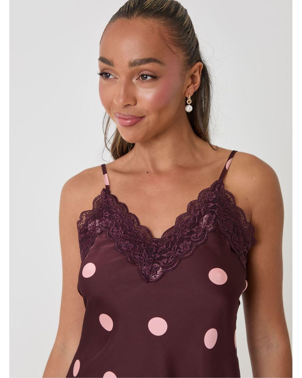 Threadbare Red Polka Dot Satin Lace Trim Cami