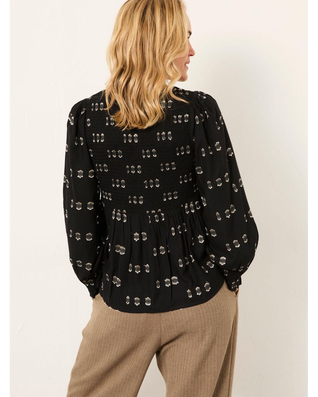 FatFace Black Fatface Kiki Metallic Tie Front Blouse