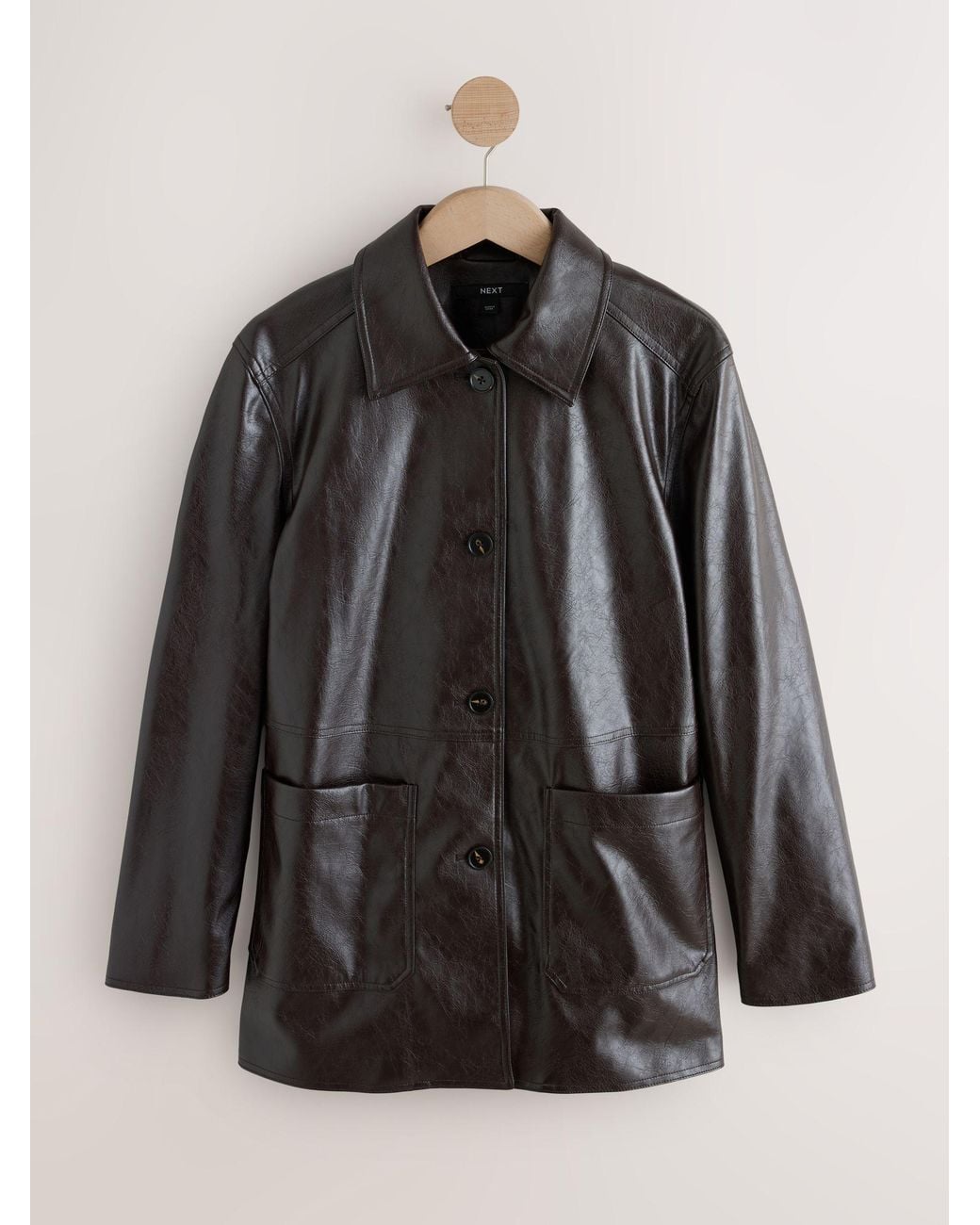 Next Black Chocolate Faux Leather Button Through Jacket