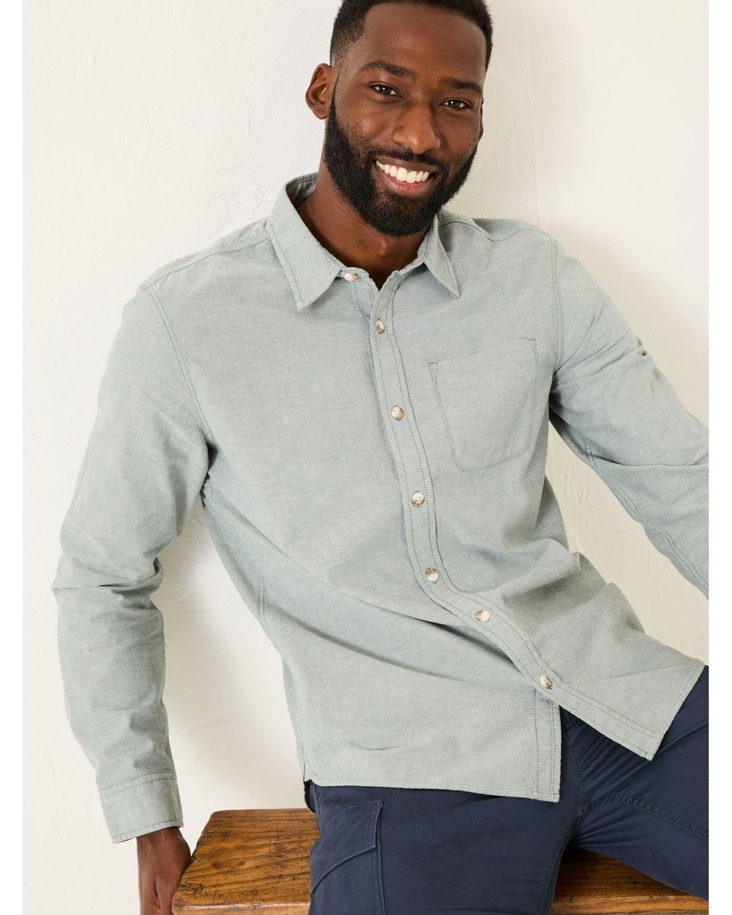 FatFace Gray Fatface Long Sleeve Oxford Shirt for men