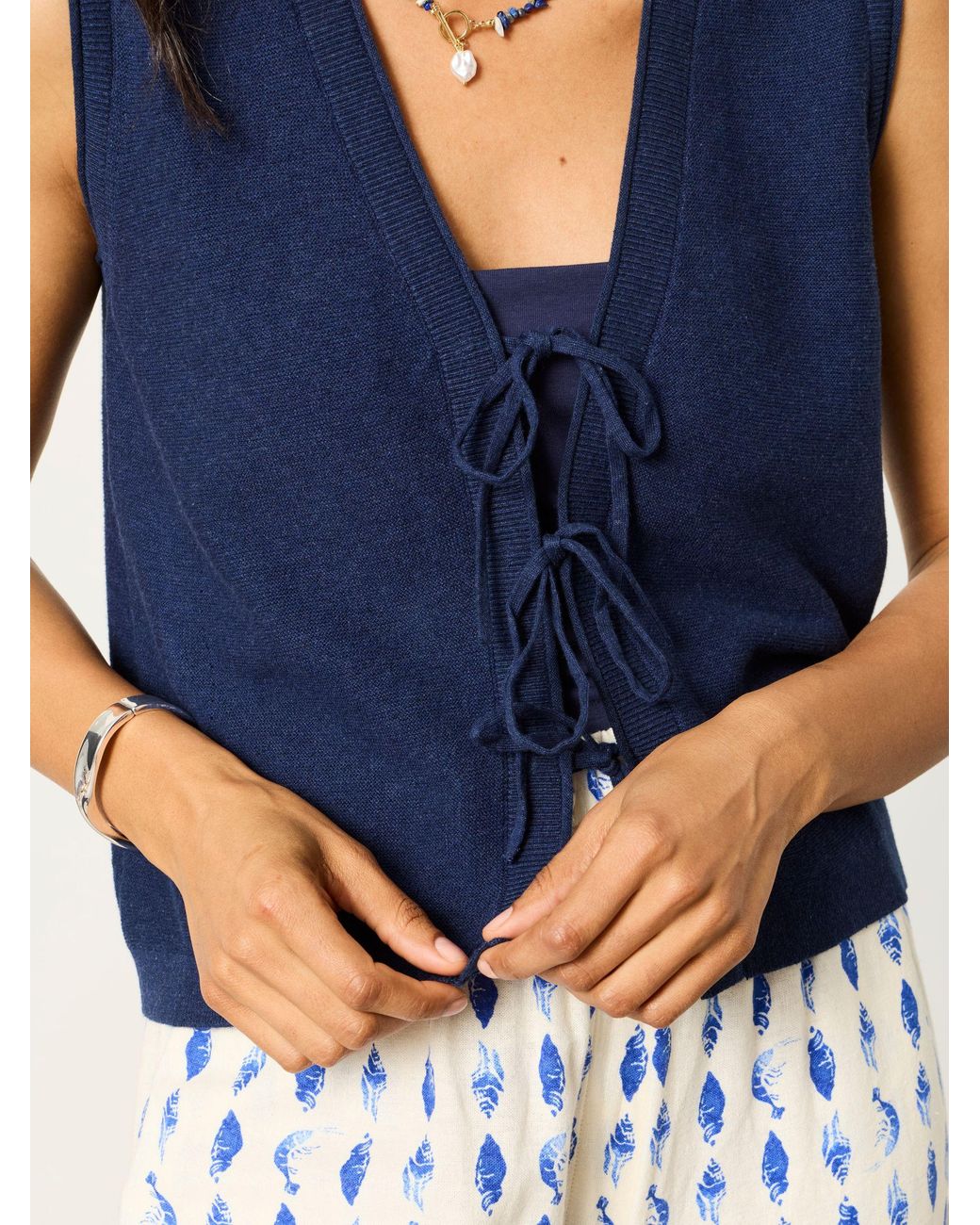 FatFace Blue Fia Tie Front Knitted Vest