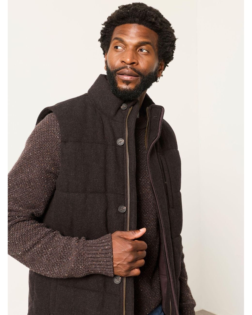 FatFace Black Tarn Herringbone Wool Mix Gilet for men