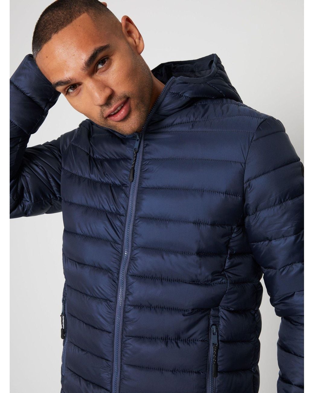Threadbare Blue Matte Finish Padded Hooded Jacket for men