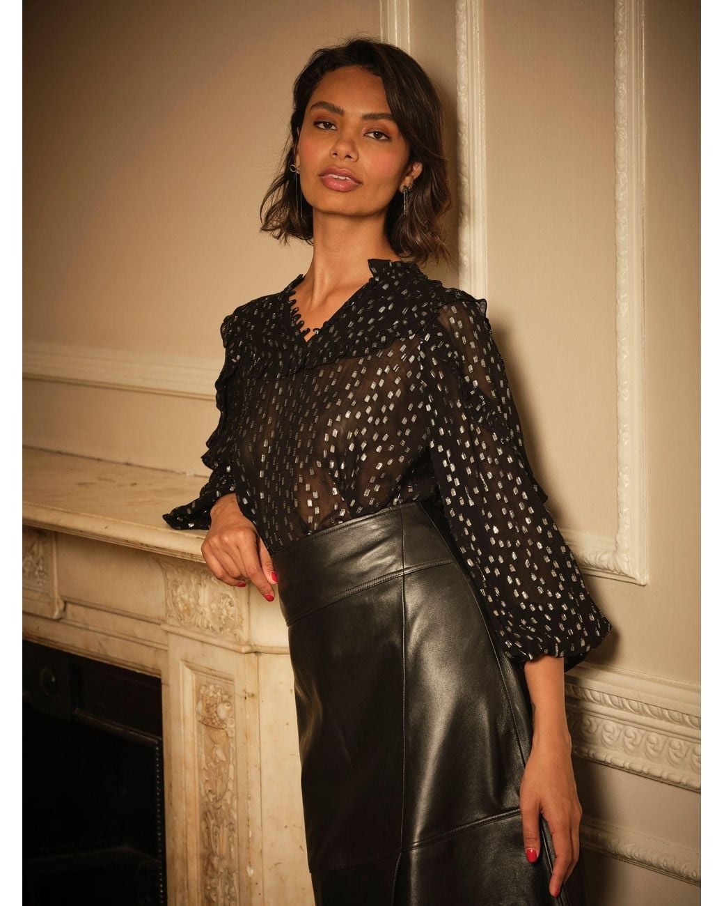FatFace Brown Olie Metallic Blouse