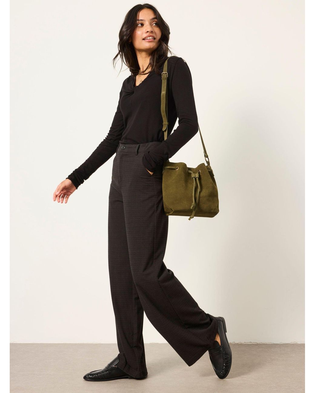 FatFace Black Presley Petite Kilt Check Trousers