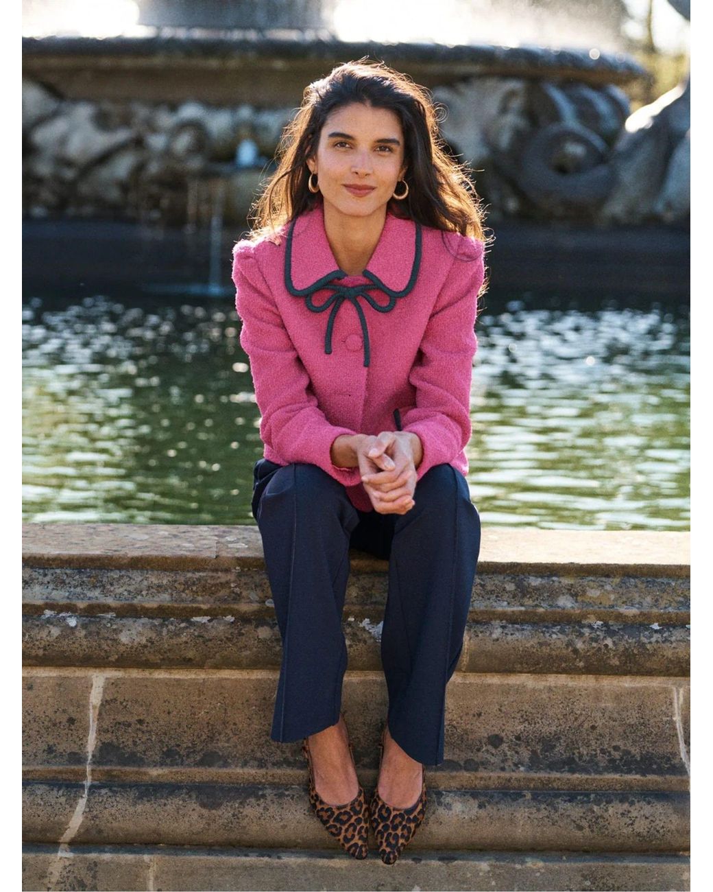 Boden Pink Branscombe Wool Bow Jacket
