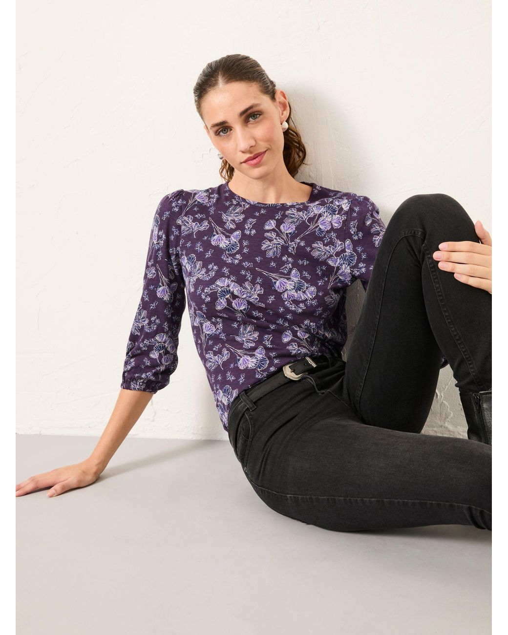 FatFace Purple Leni Printed Round Neck Top