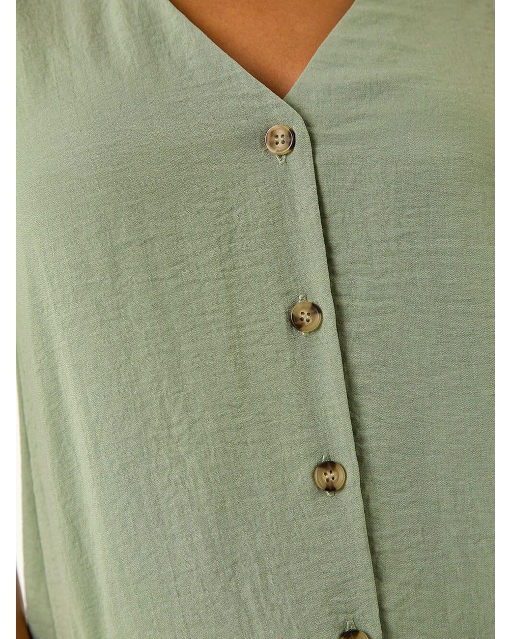 Roman Green Buttoned Sleeveless Blouse