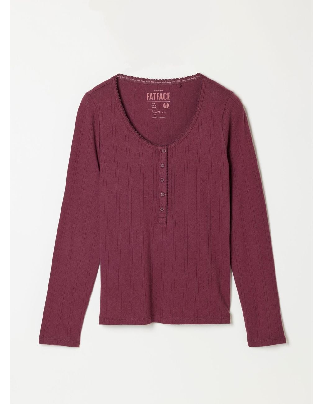 FatFace Purple Hattie Henley Pointelle Top