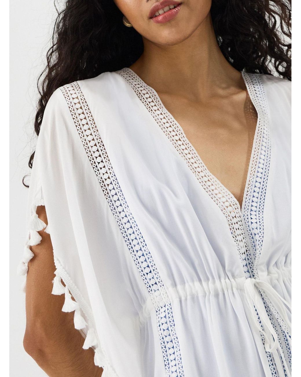 Accessorize White Tassel Trim Mini Kaftan
