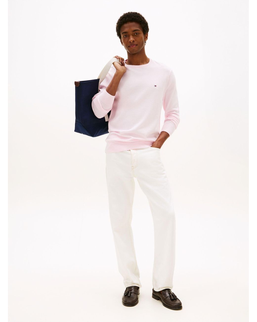 Tommy Hilfiger Pink Flag Embroidery Crew Neck Jumper for men