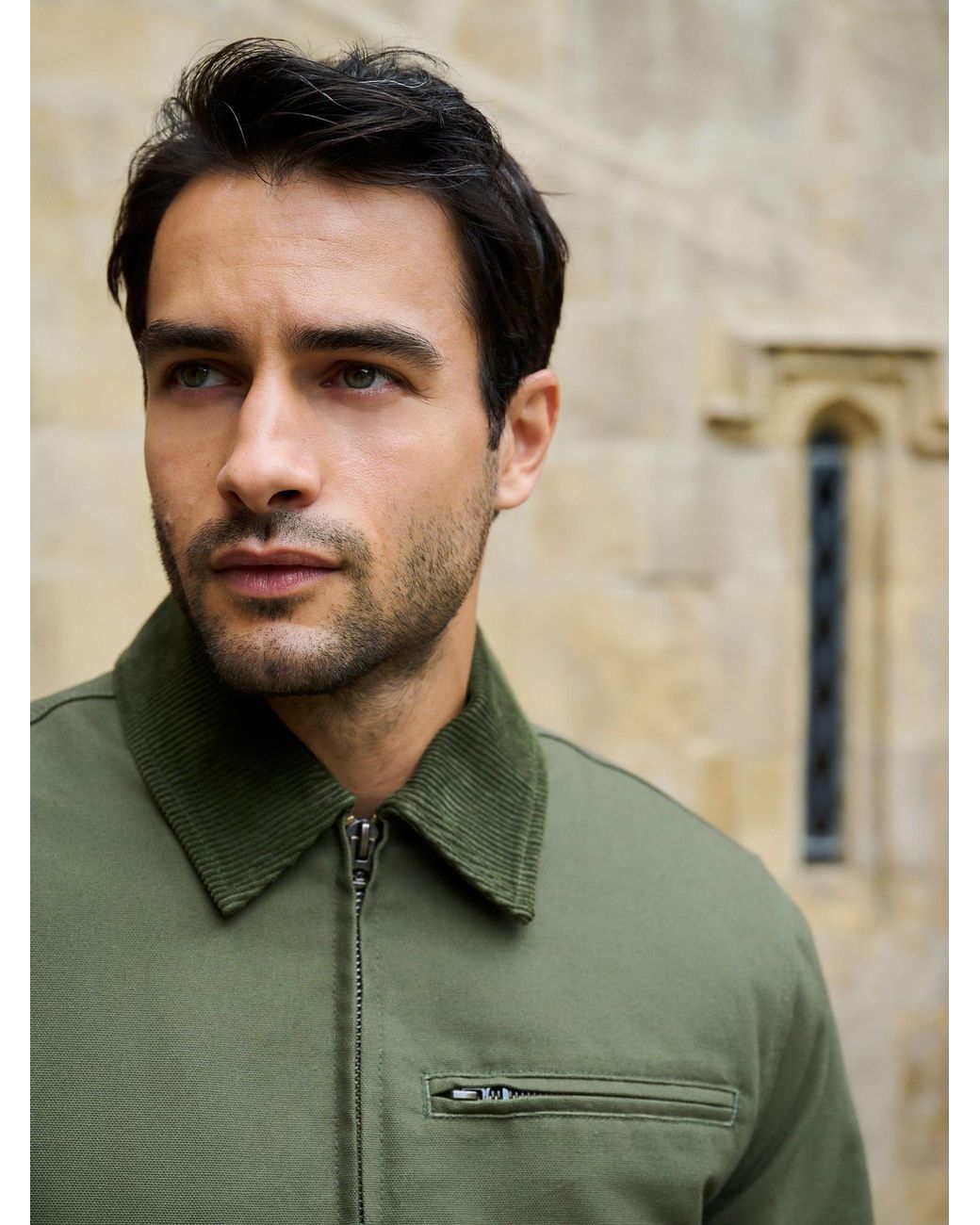 Next Green Canvas Trucker Borg Lined Jacket for men