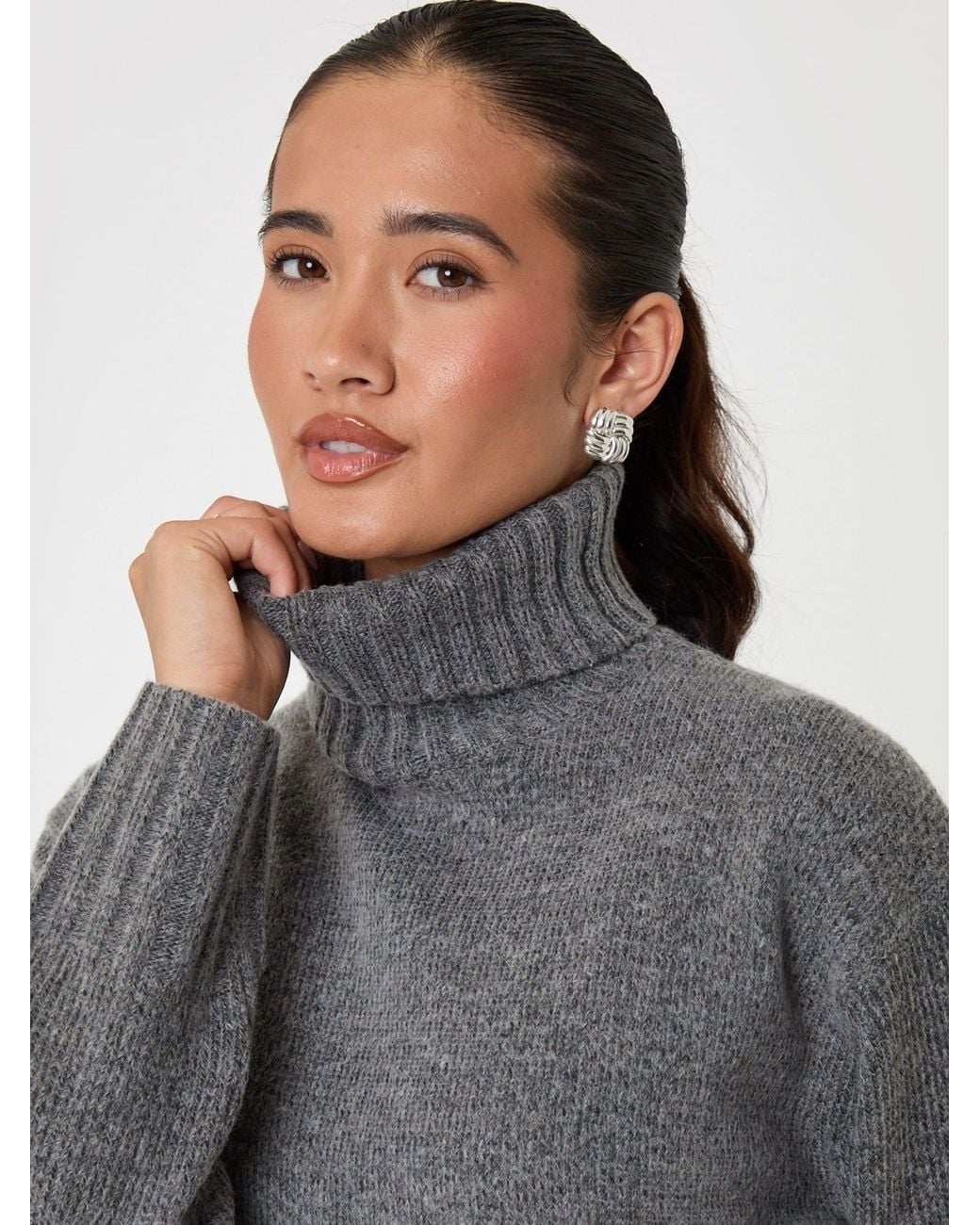 Threadbare Gray Oversized Roll Neck Jumper