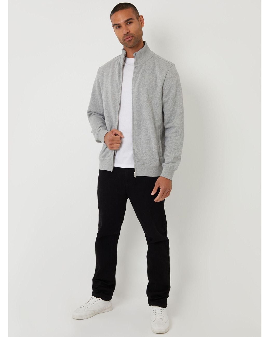Threadbare Gray Funnel Quarter Zip Through Sweatshirt for men