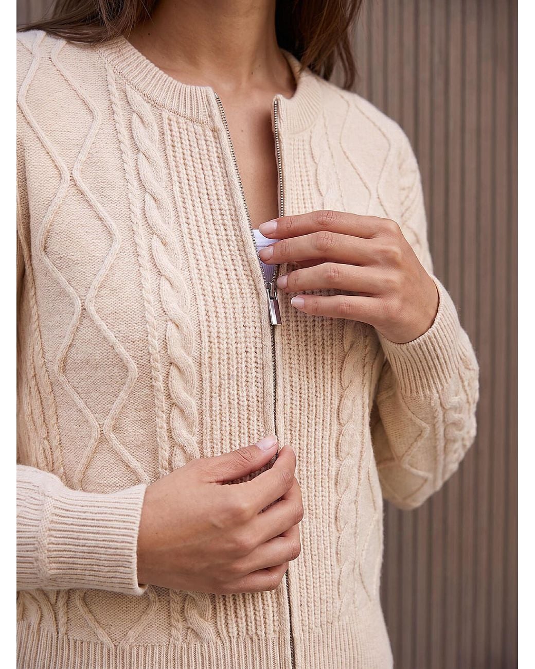 Roman Brown Knitted Cable Bomber Jacket