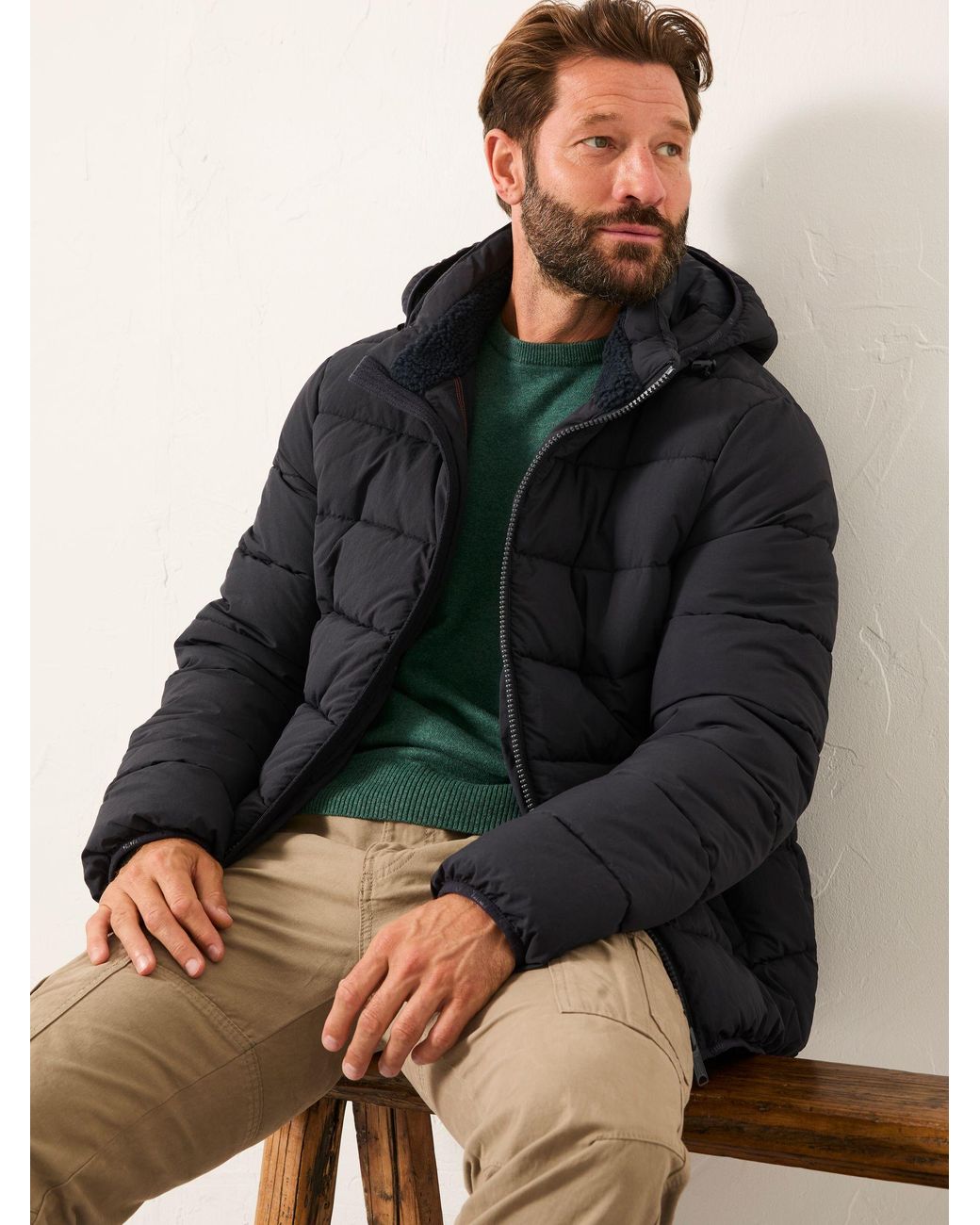 FatFace Black Winkworth Hooded Puffer Jacket for men