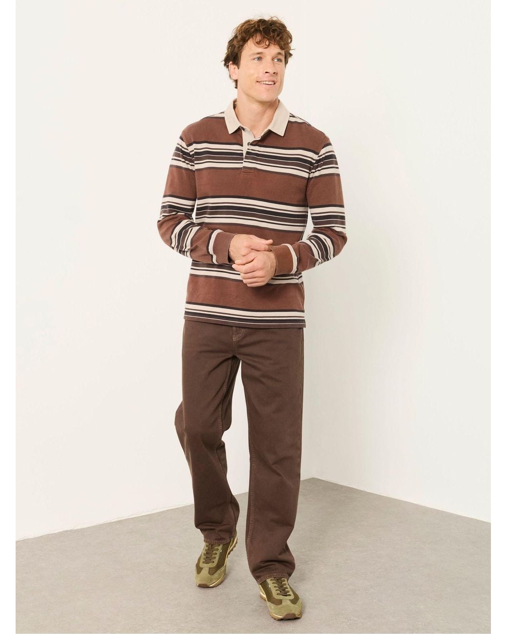 FatFace Natural Long Sleeve Stripe Rugby T-Shirt for men
