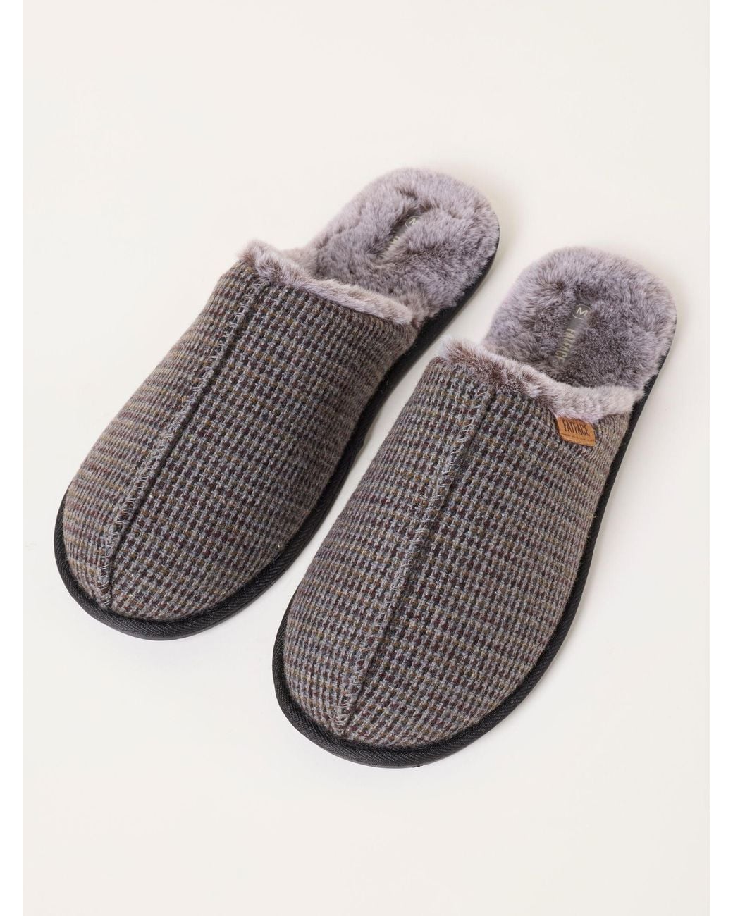 FatFace Brown Fatface Harvey Checkered Mule Slippers for men