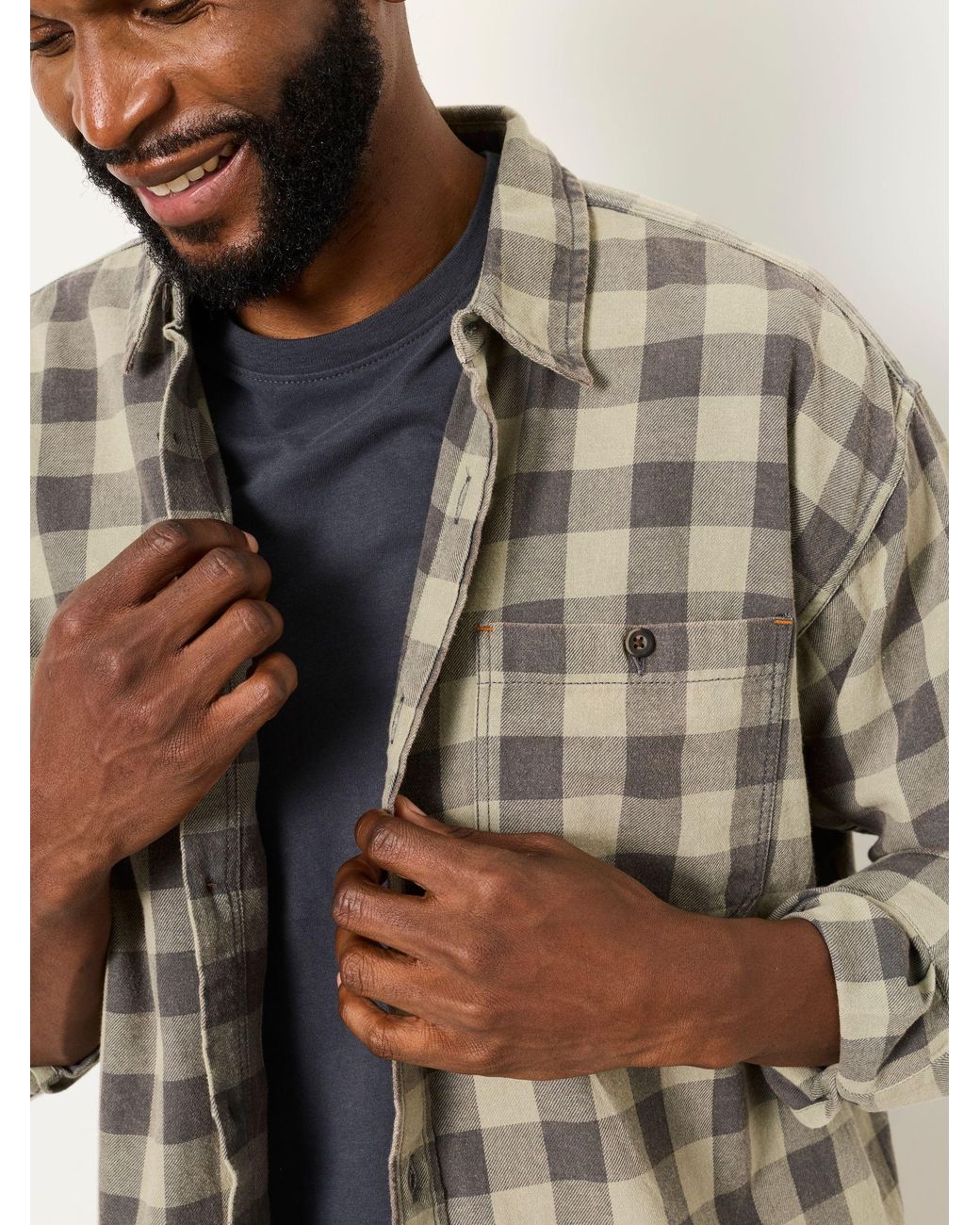 FatFace Natural Thursby Long Sleeve Relaxed Fit Check Shirt for men