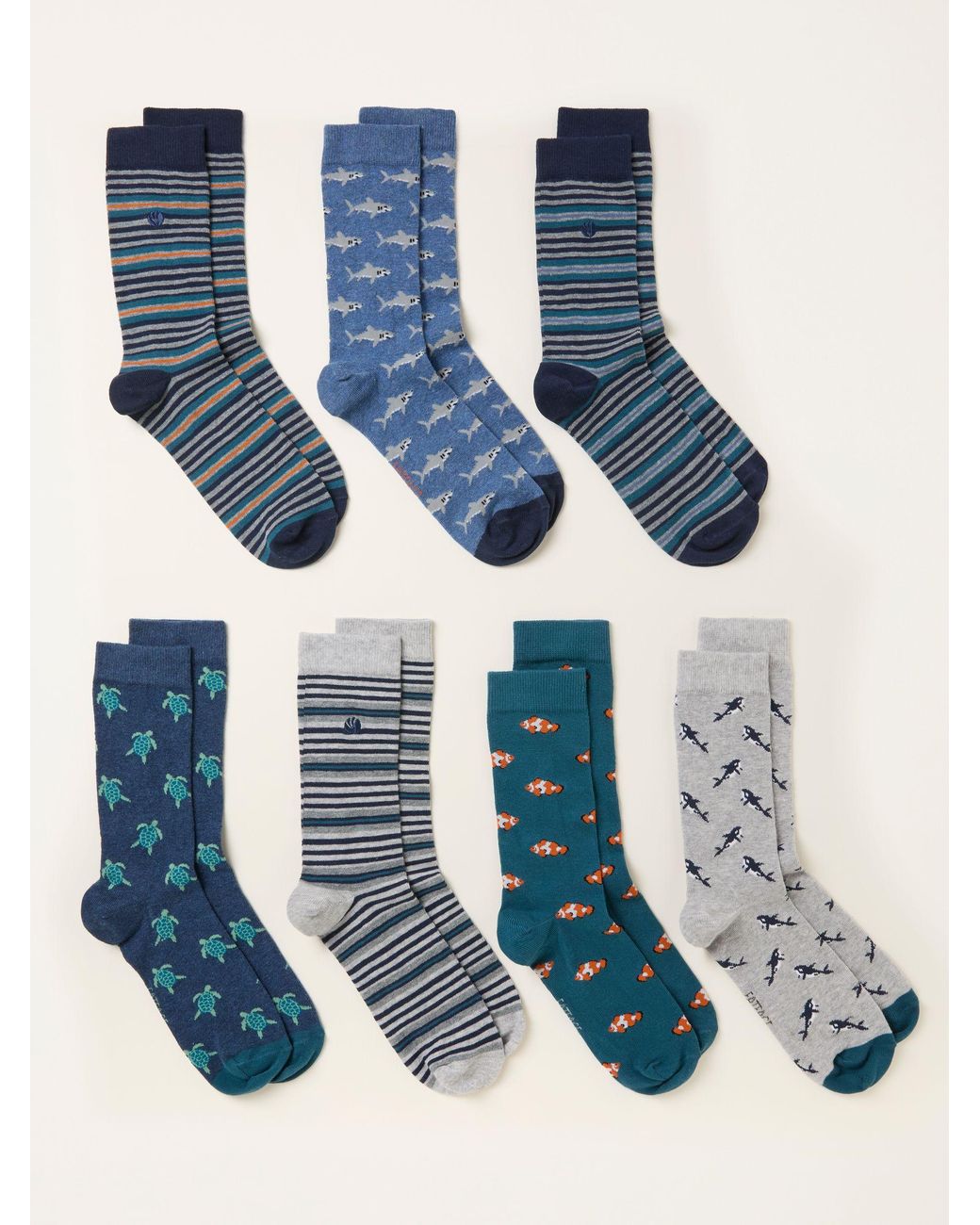 FatFace Blue Fatface 7 Pairs Of Sealife Socks for men