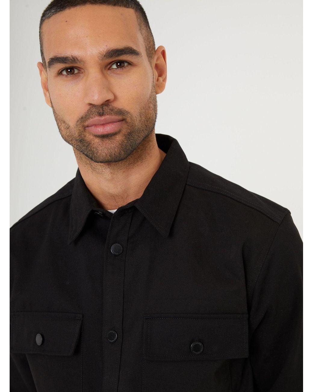 Threadbare Black Twill Button Up Shacket for men