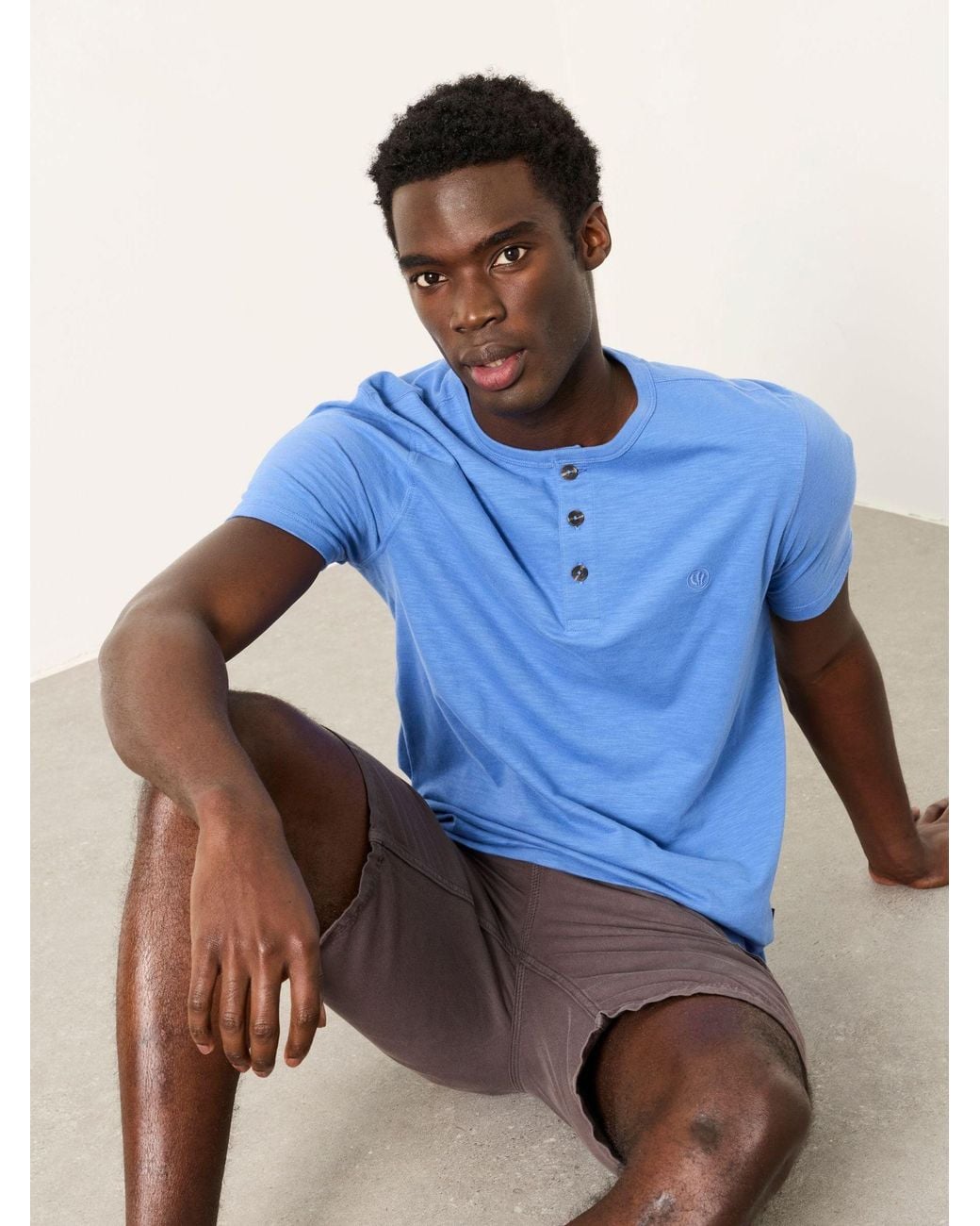 FatFace Blue Short Sleeve Woodside Henley for men