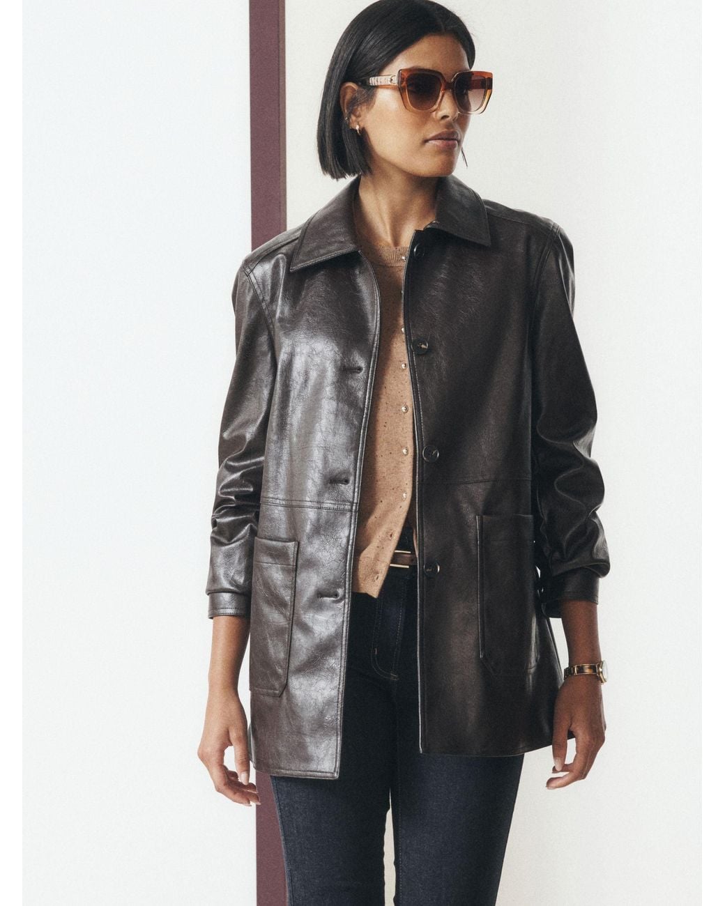 Next Black Chocolate Faux Leather Button Through Jacket