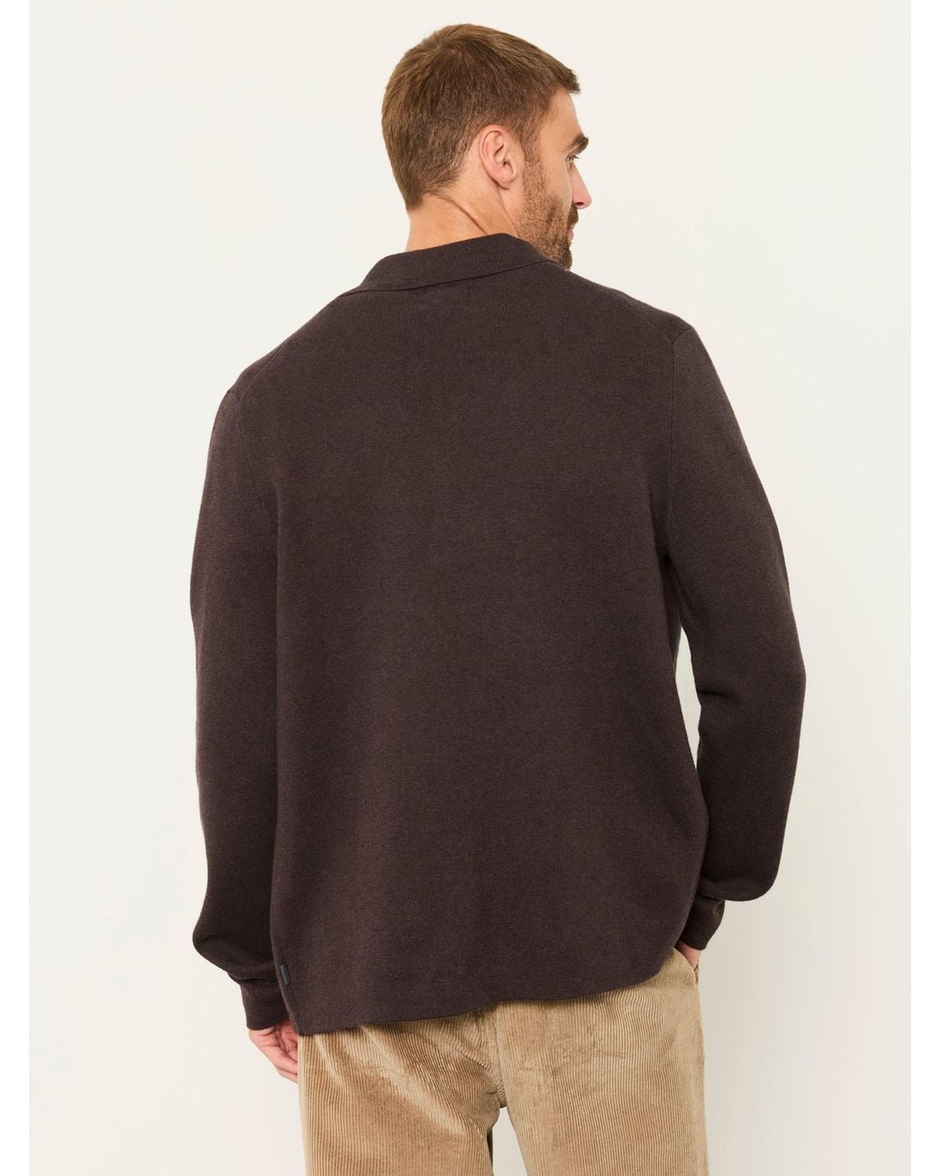 FatFace Black Fatface Kieran Chocolate Knitted Collared Button Front Cardigan for men