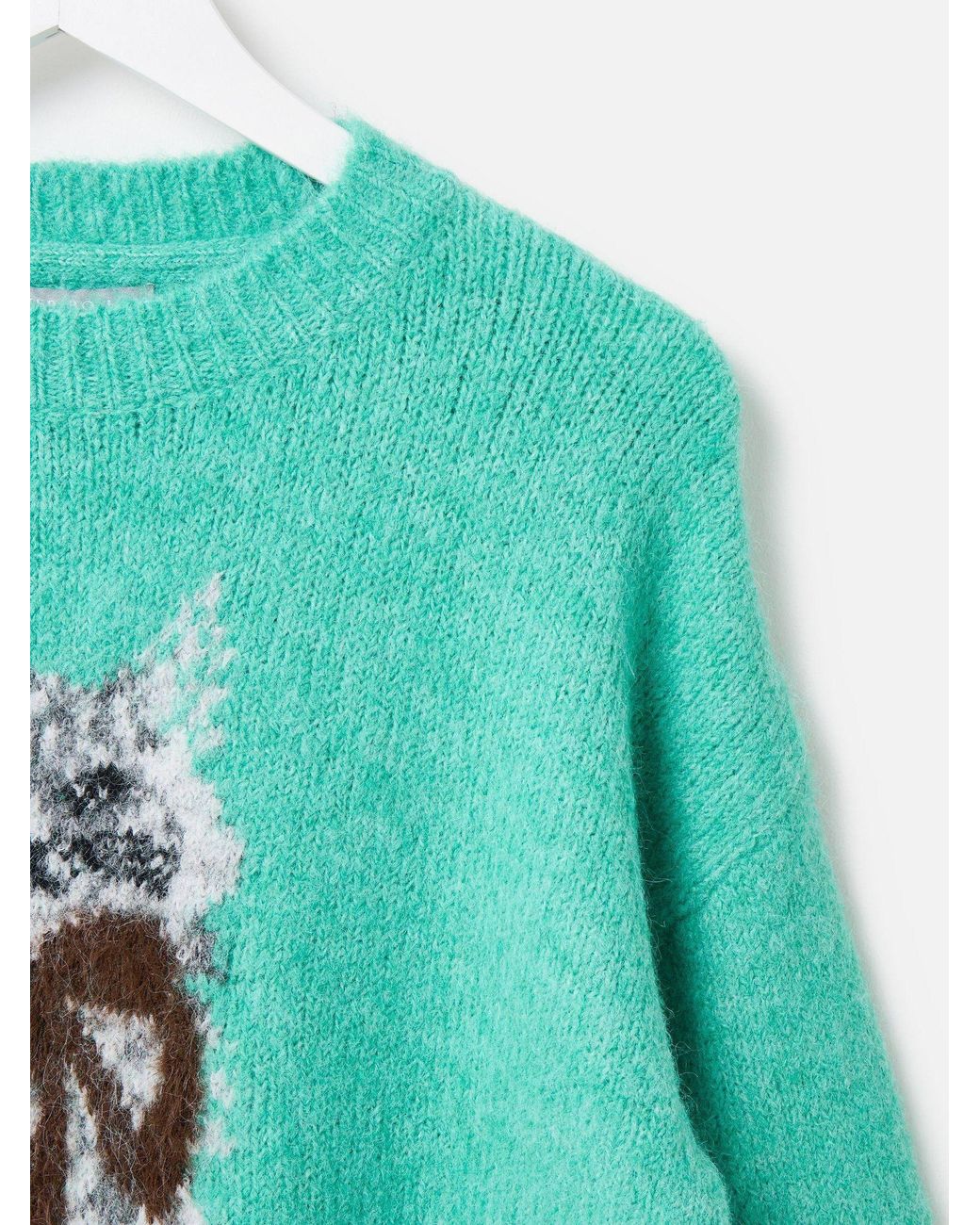 Oliver Bonas Green Cat Crew Neck Knitted Jumper
