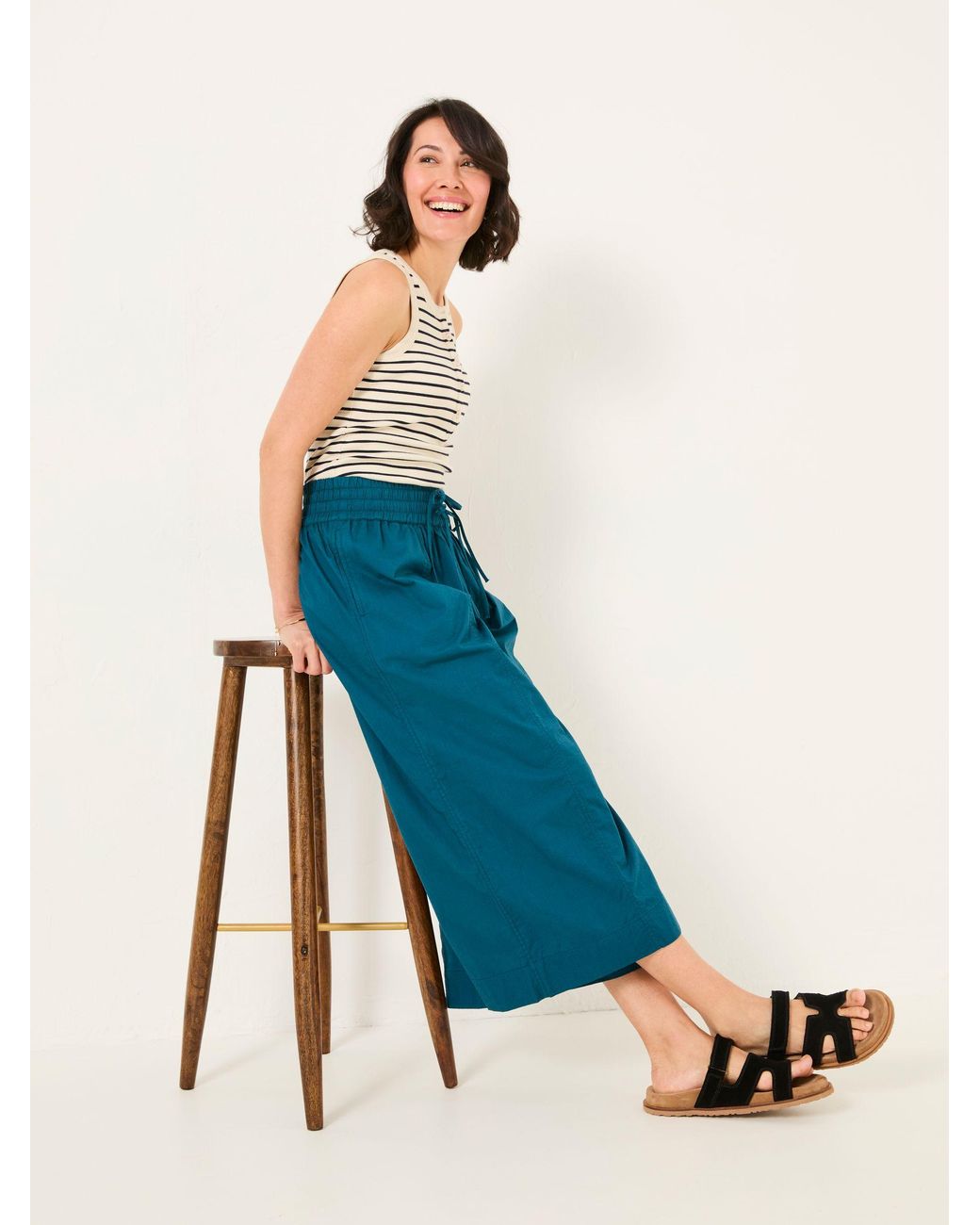 FatFace Blue Aubrey Wide Leg Crop Trouser