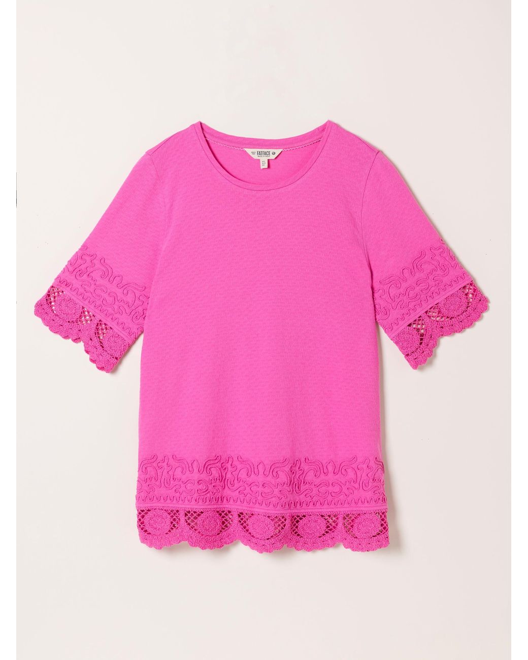 FatFace Pink Chloe Crochet Detail T-Shirt