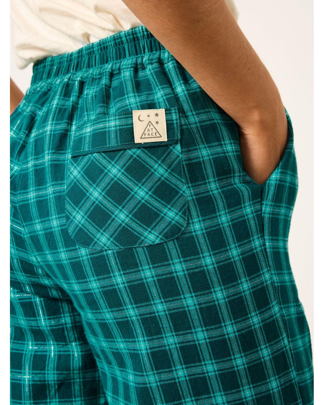 FatFace Green Lola Sparkle Gingham Wide Leg Pyjama Bottoms