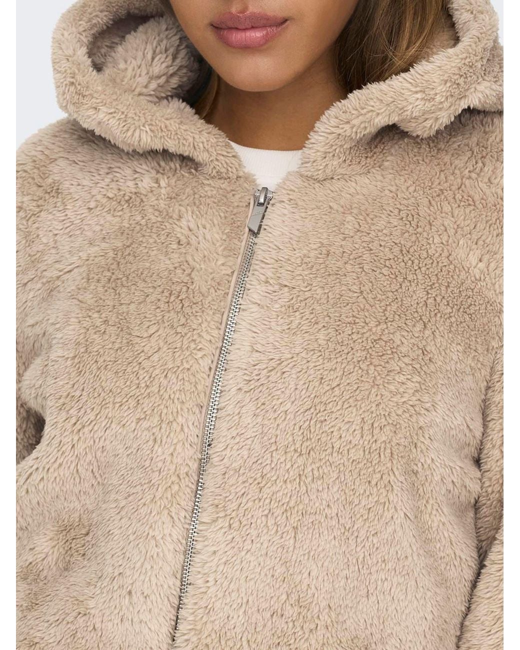 ONLY Natural Zip Through Hooded Teddy Jacket