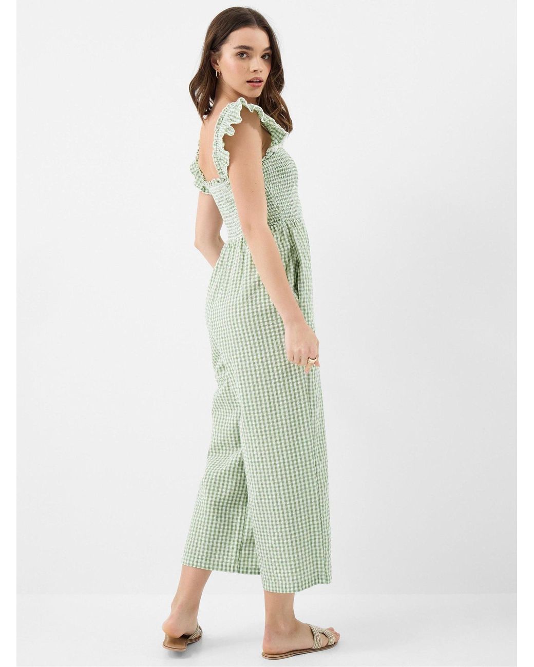 Accessorize Green Gingham Print Frill Jumpsuit
