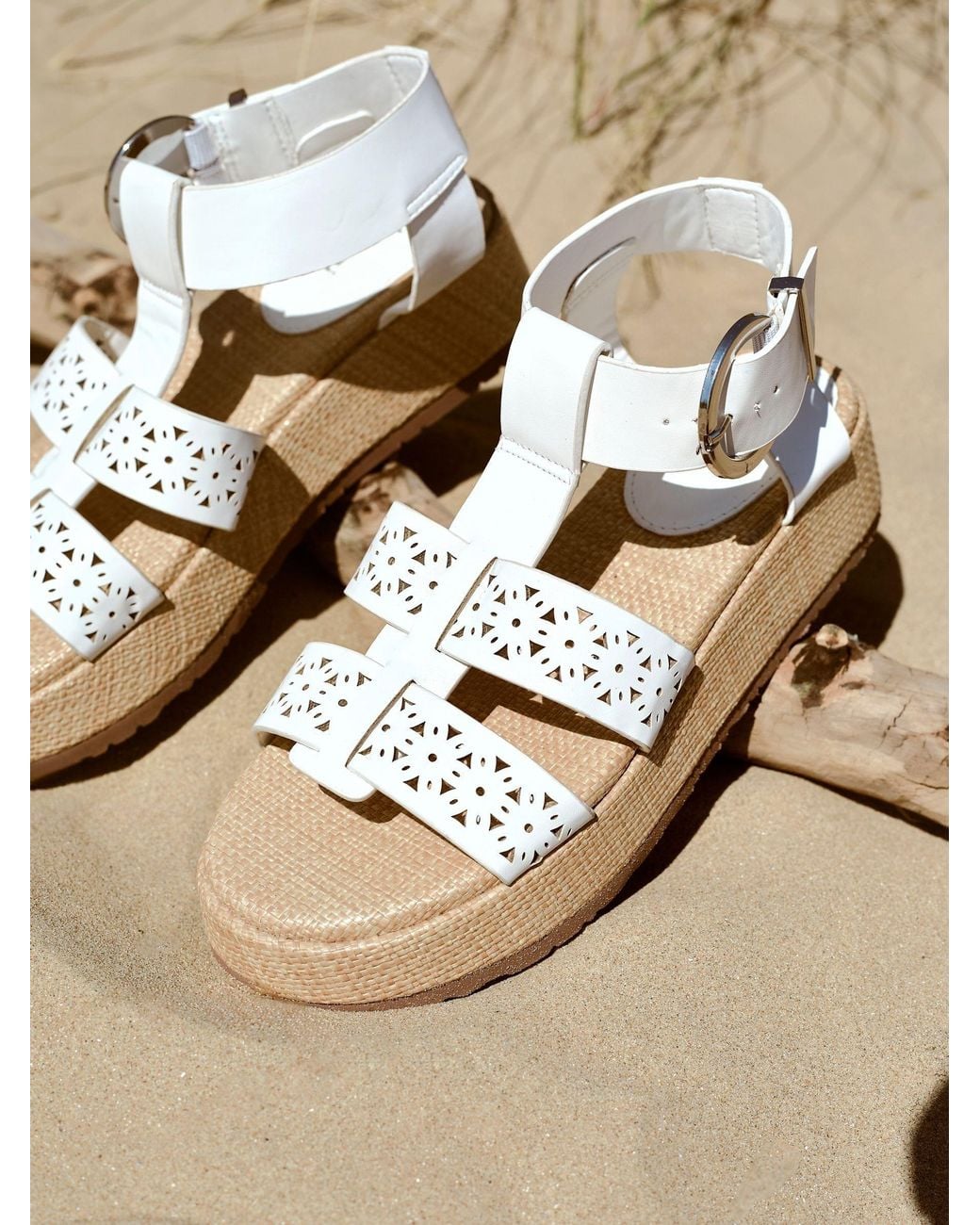 Linzi Natural Sunkissed Laser Cut Flatform Gladiator Sandals