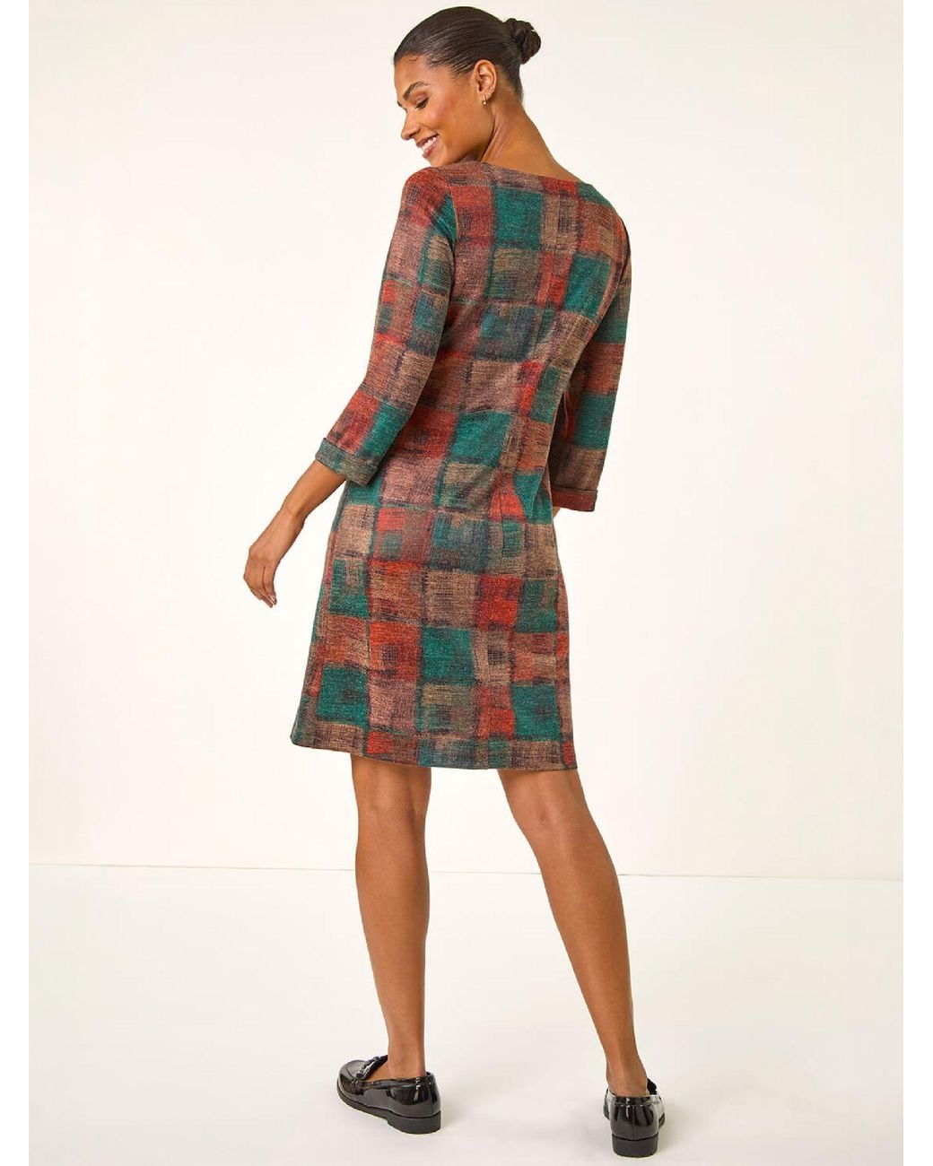 Roman Red Patchwork Print Shift Pocket Dress