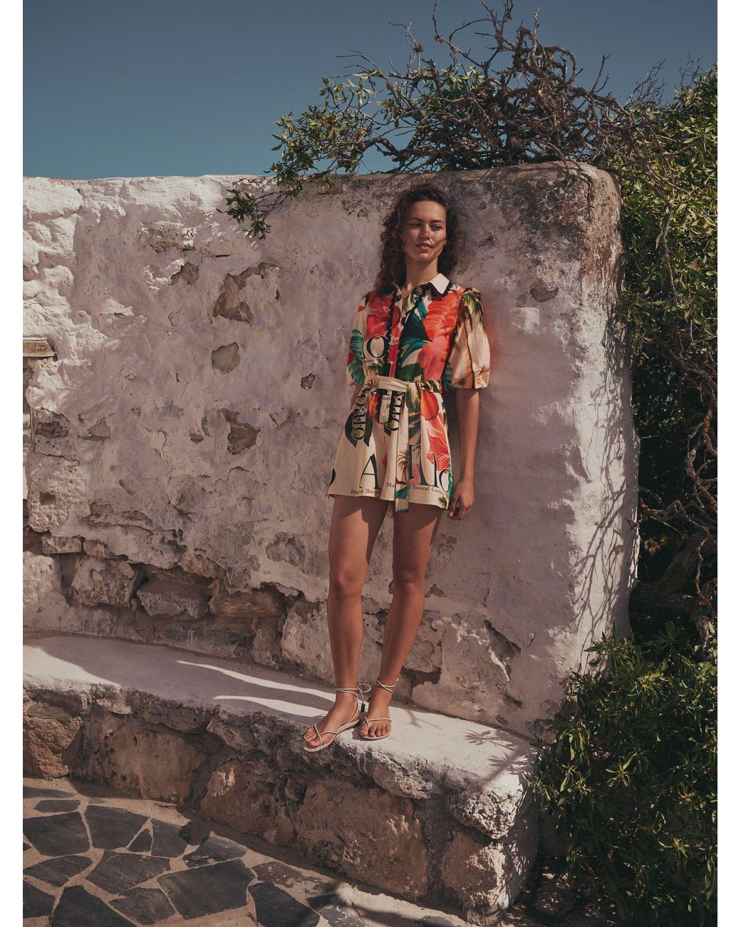 Next Multicolor Cotton Linen Blend Collared Belted Playsuit