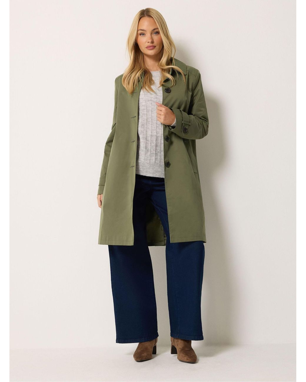M Com Green Collared Trench Coat