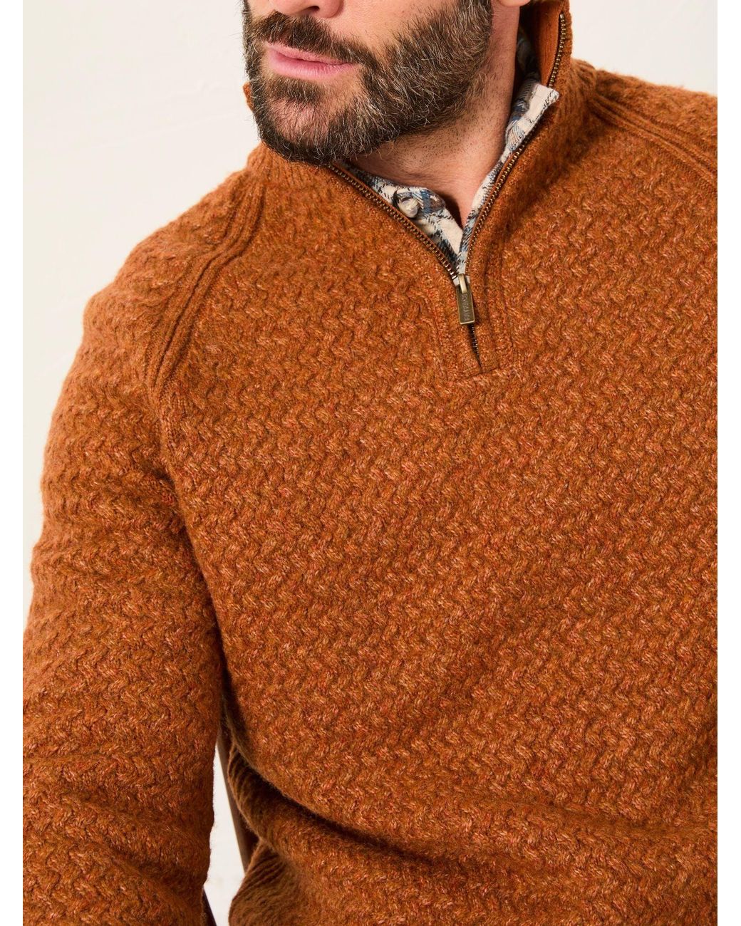 FatFace Blue Calder Half Zip Neck Knitted Jumper for men