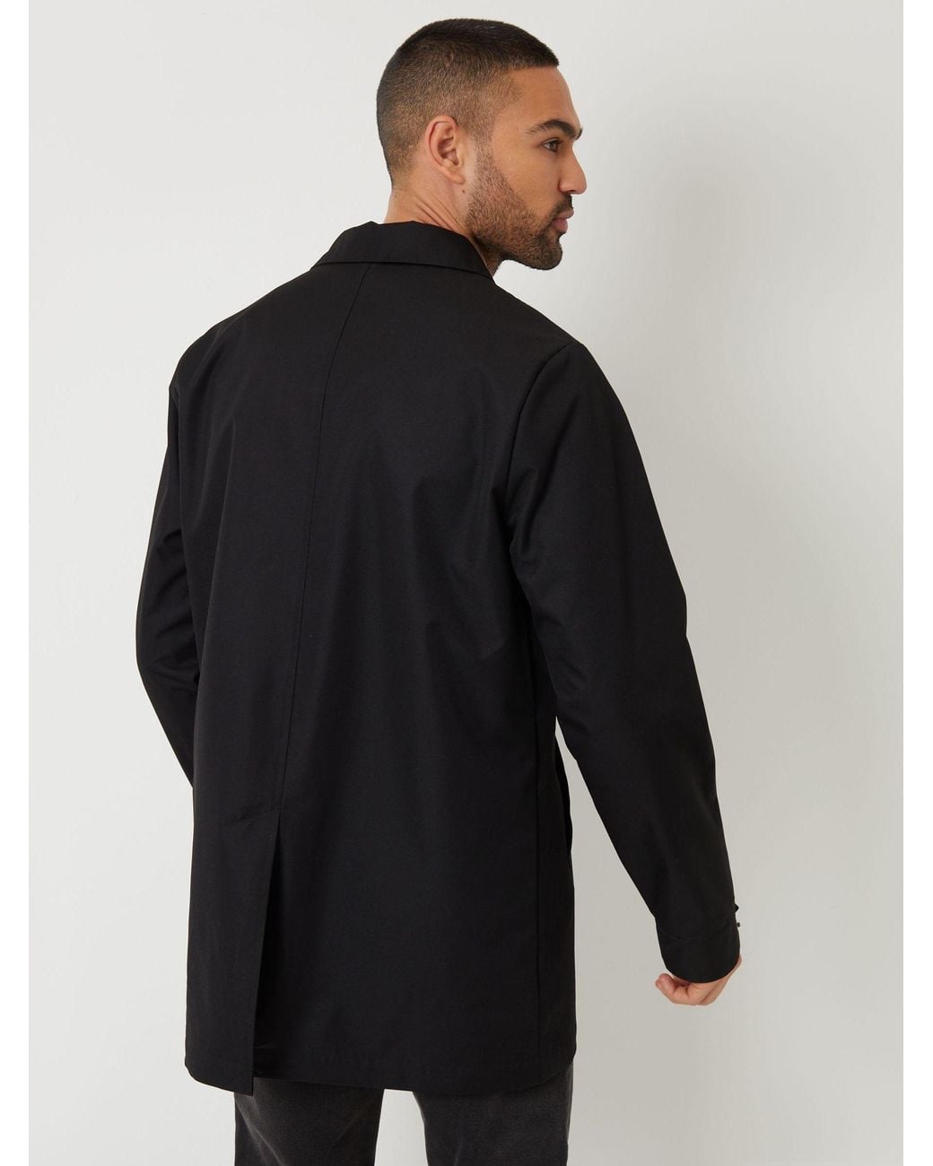 Threadbare Black Showerproof Longline Trench Coat for men