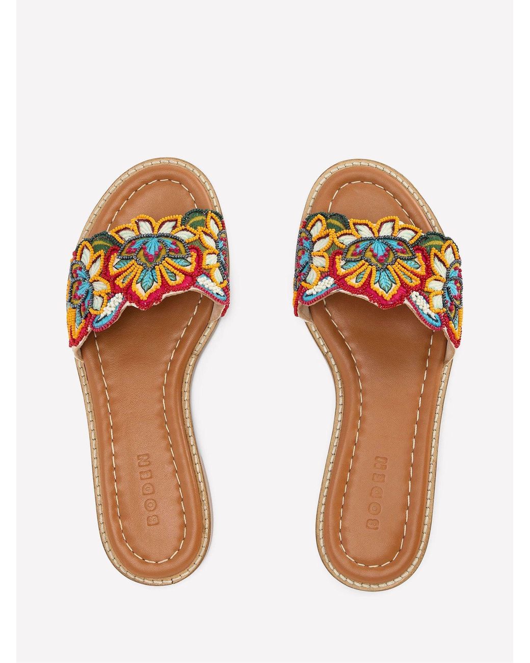 Boden Pink Beaded Flower Flat Sandals