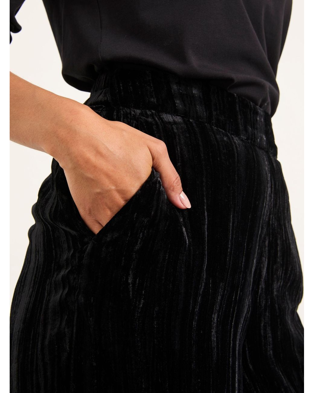 FatFace Black Hetty Wide Leg Crinkle Velvet Trousers