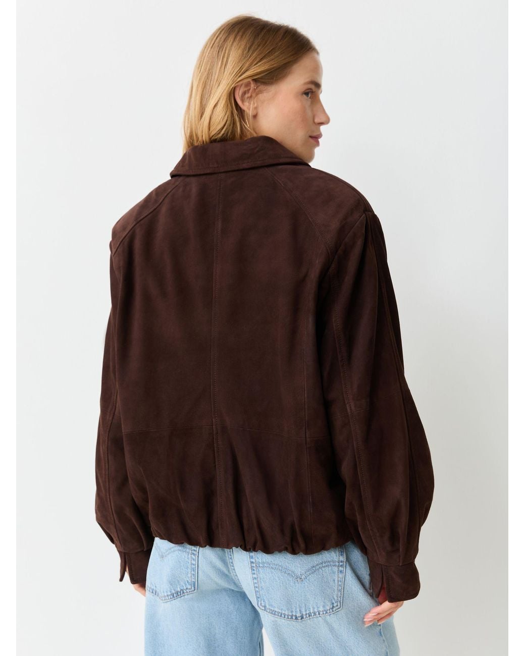 Urban Code Brown Suede Bubble Hem Bomber Jacket