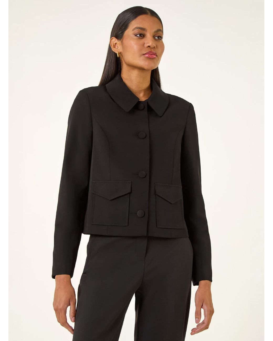 Roman Black Smart Buttoned Pocket Jacket