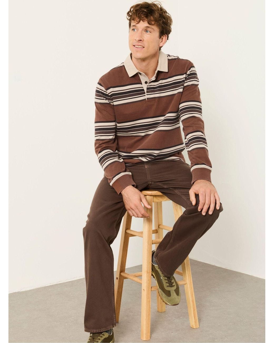 FatFace Natural Long Sleeve Stripe Rugby T-Shirt for men