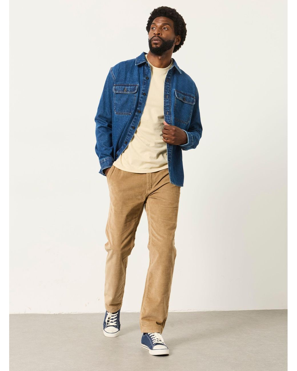 FatFace Blue Cord Straight Fit Trousers for men